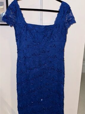 MARINA Royal Blue Lace Sequin Midi Dress